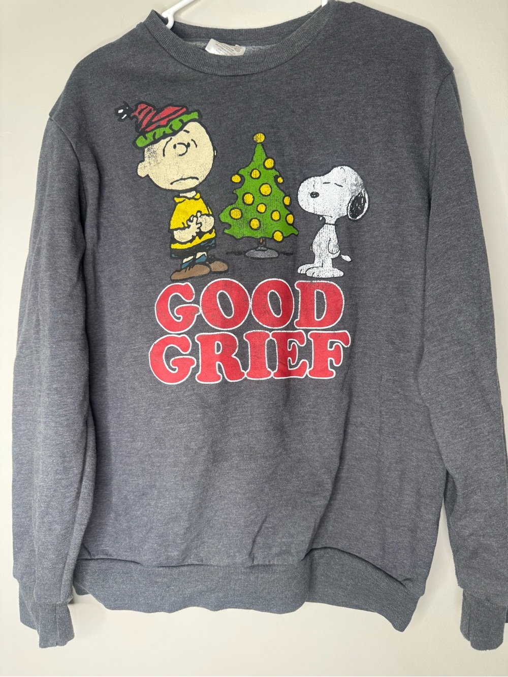 Peanuts Gray Crewneck Sweatshirt with Red & Yellow Graphic
